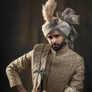 LUXE GOLD OFF-WHITE SHERWANI FOR GROOM