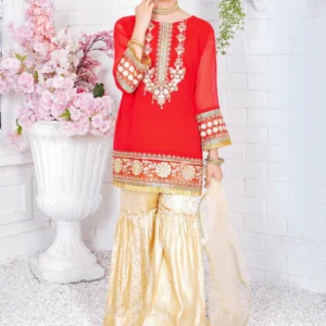 Red Embroidered Sharara - Urban Kids